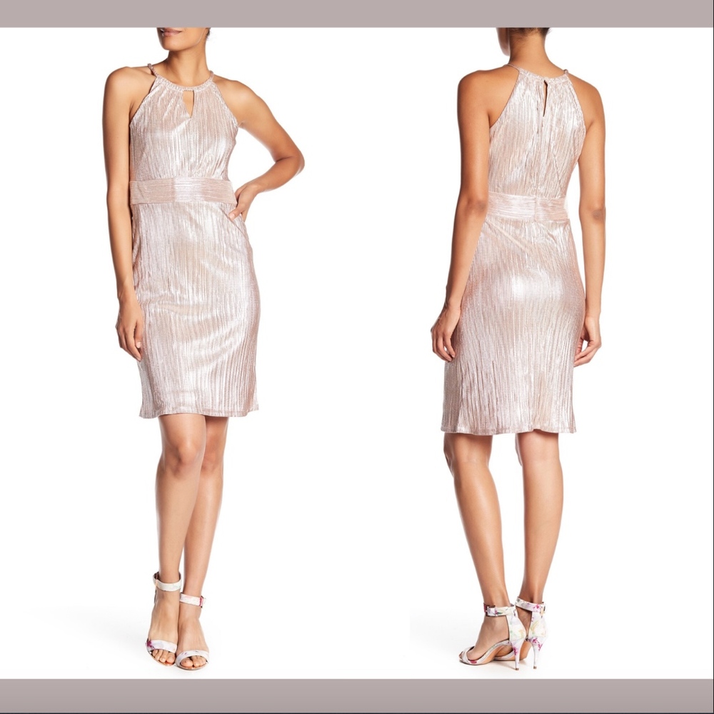 NWT Nine West Metallic Crinkle Halter Dress SZ 10